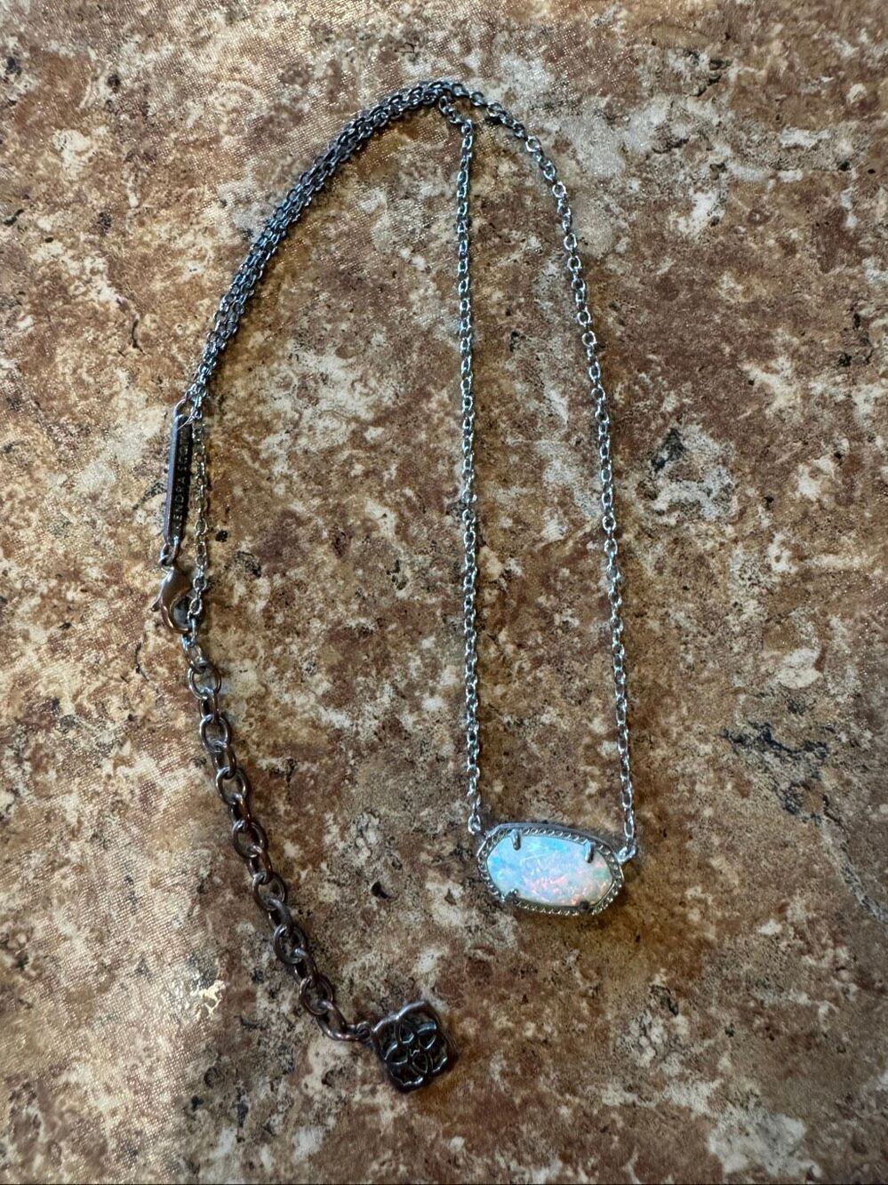 Kendra Scott Elisa Iridescent Opal Pendant Necklace Silver Tone